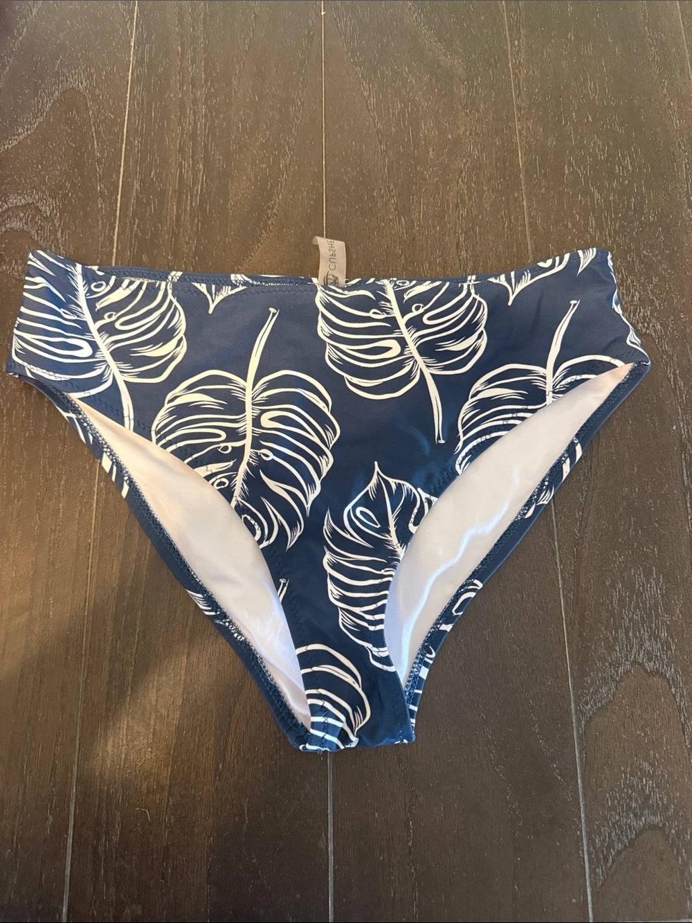 Cupshe Navy Blue & White Leaf Print Bikini Bottoms